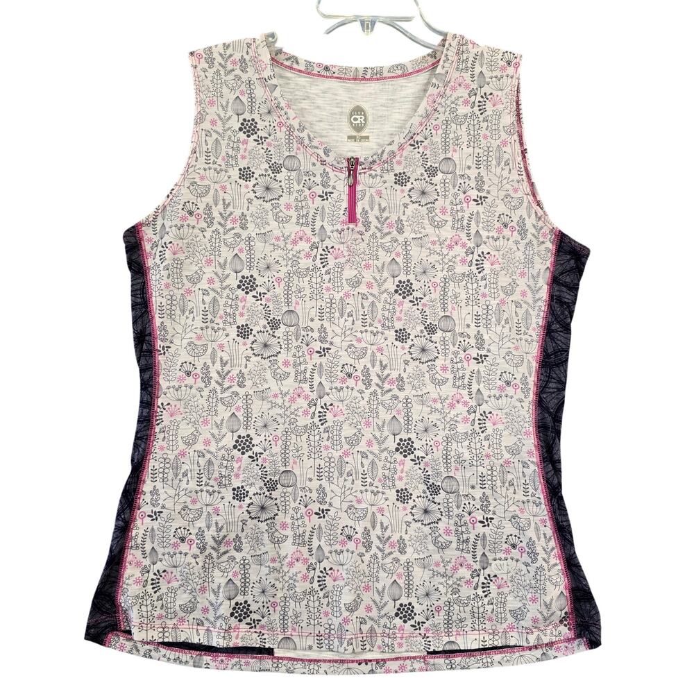 Club Ride Cycling Shirt Stretch Gray Floral Sleeveless Zip Scoop Sporty Women XL